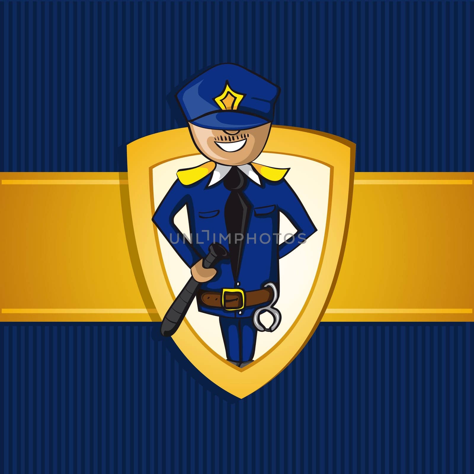 Service policeman cartoon gold badge icon. Vector file layered for easy personalization.