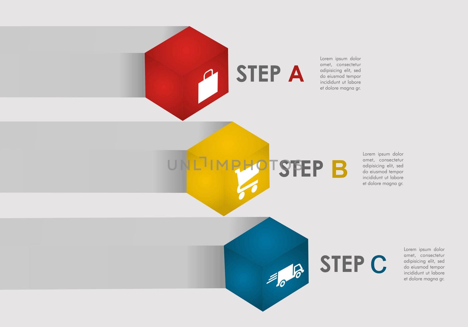 Web shopping and shipping info graphic icons steps. Vector file layered for easy manipulation and custom coloring..