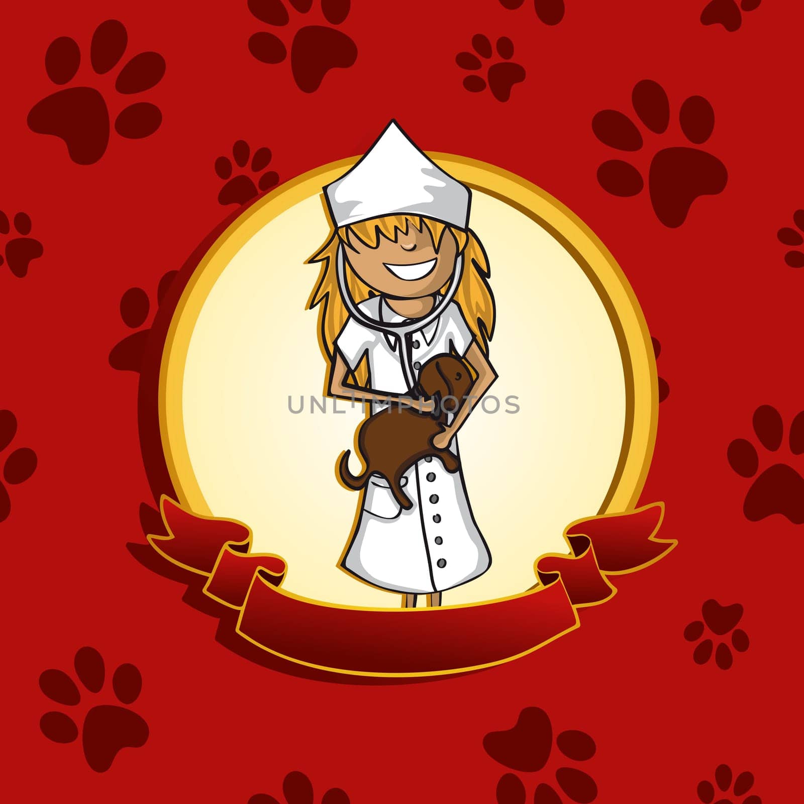 Service vet doctor woman label icon cartoon. Vector file layered for easy personalization