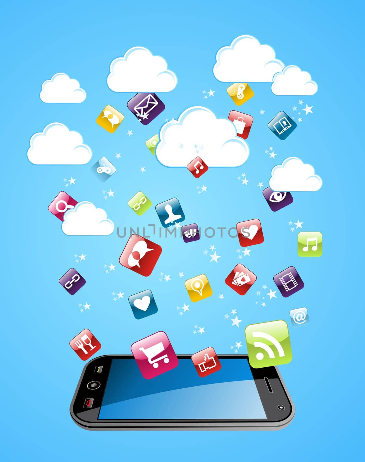 Cloud computing glossy app icons illustration. Vector file layered for easy manipulation and custom coloring..