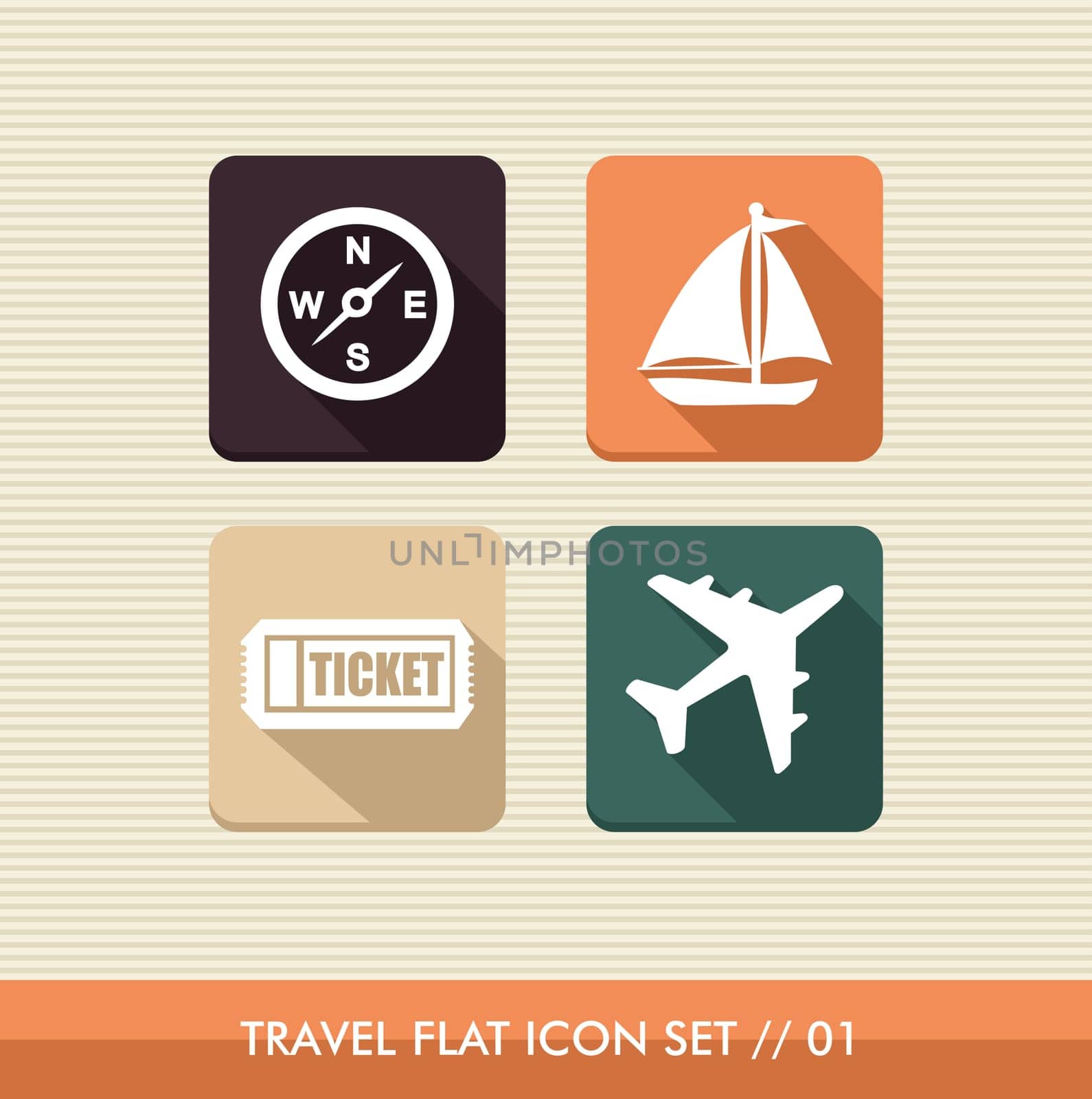Travel flat icon set, vacations details online app. Vector file layered for easy editing.