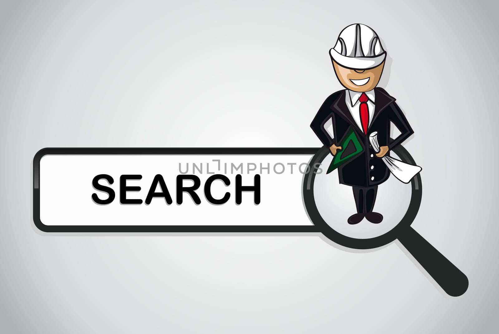Service online search icon architect man cartoon. Vector file layered for easy personalization.