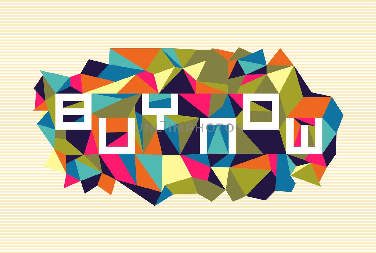 Concept buy now text over triangle composition background. Vector file layered for easy manipulation and custom coloring.