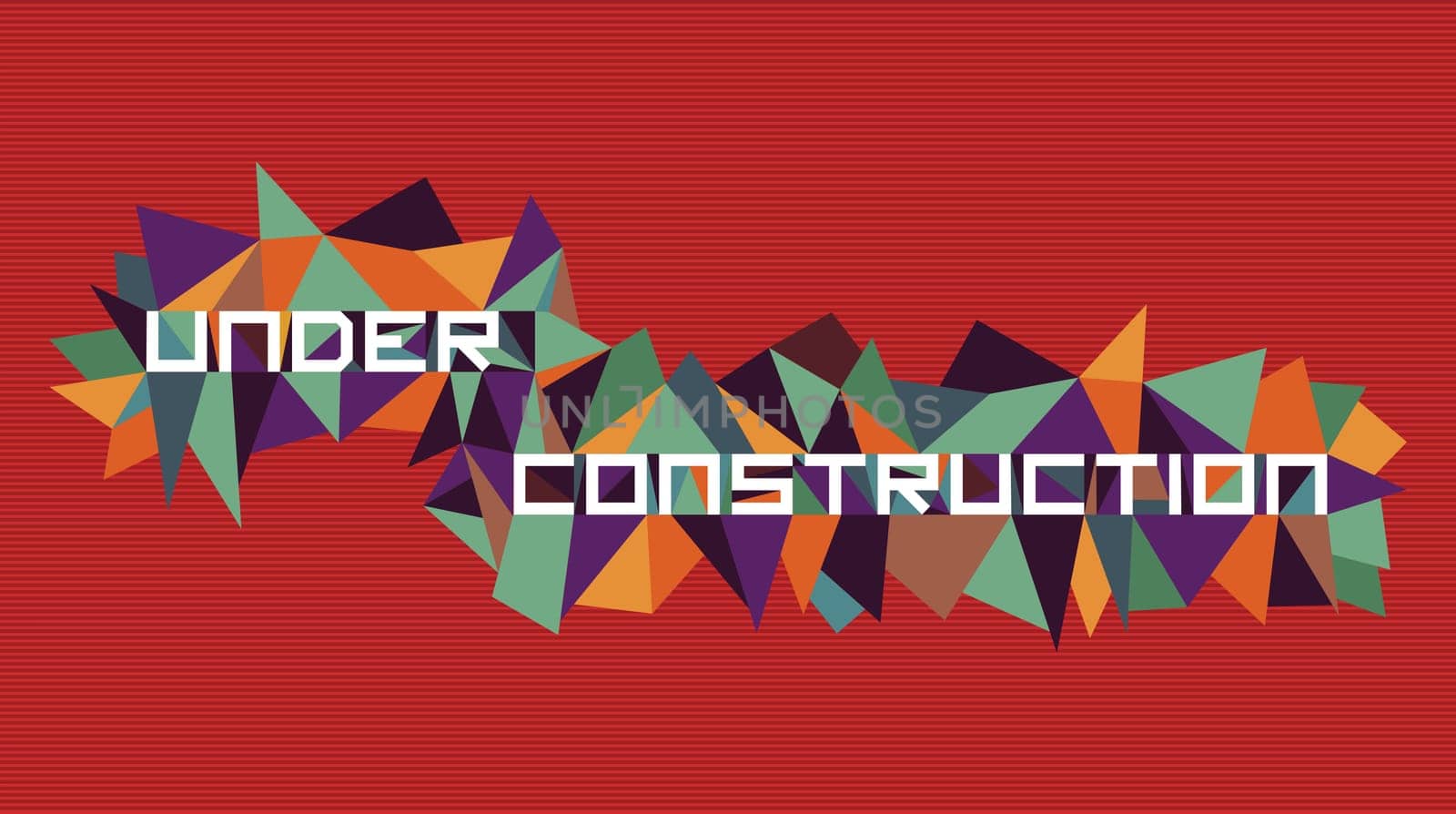 Trendy under construction  flat text over retro triangle composition background. Vector file layered for easy manipulation and custom coloring.