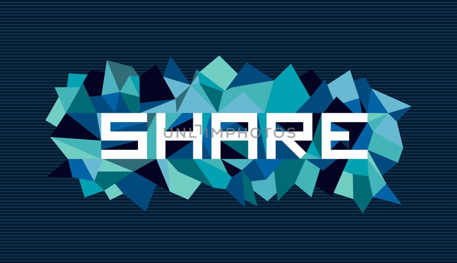 Trendy share flat text over retro triangle composition background. Vector file layered for easy manipulation and custom coloring.