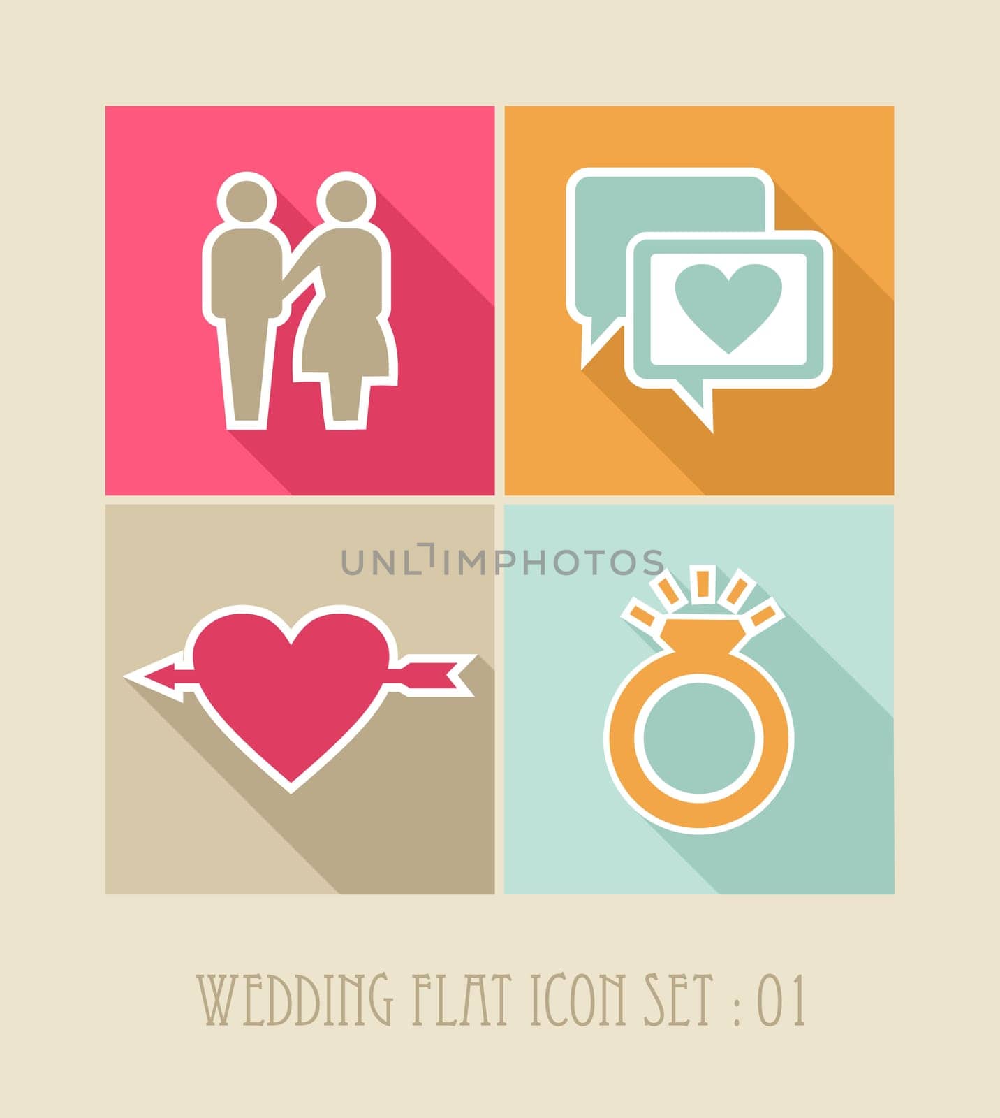 Wedding flat icon set, web apps