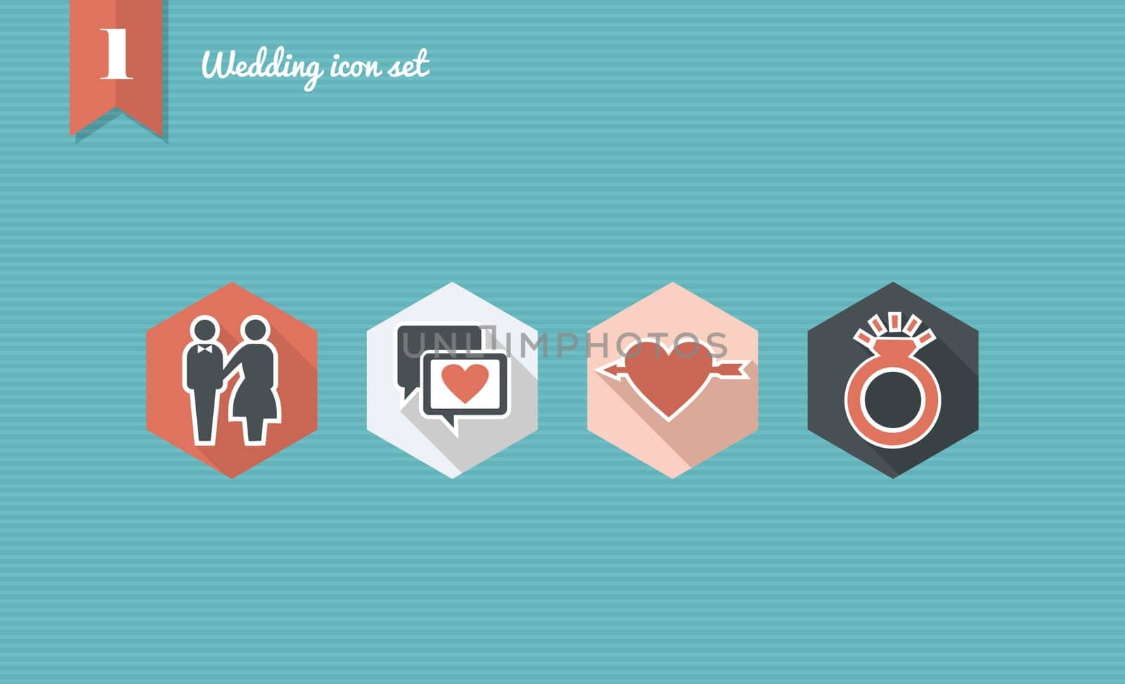 Wedding flat icon set, ceremony details celebration planning online app. Vector file layered for easy editing.