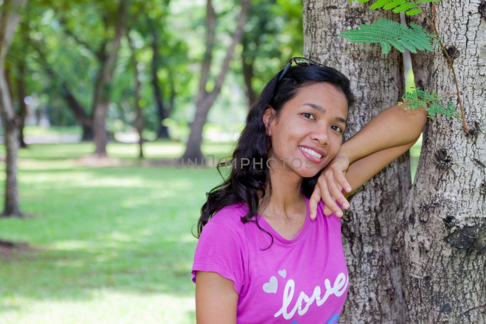 Thai Girl Portrait of happy tourist travel in Vacation.