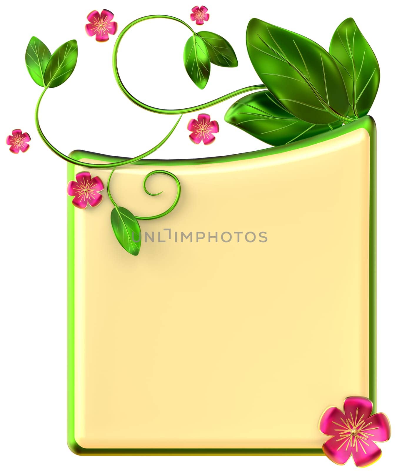 Green and yellow form with leafs and red flowers