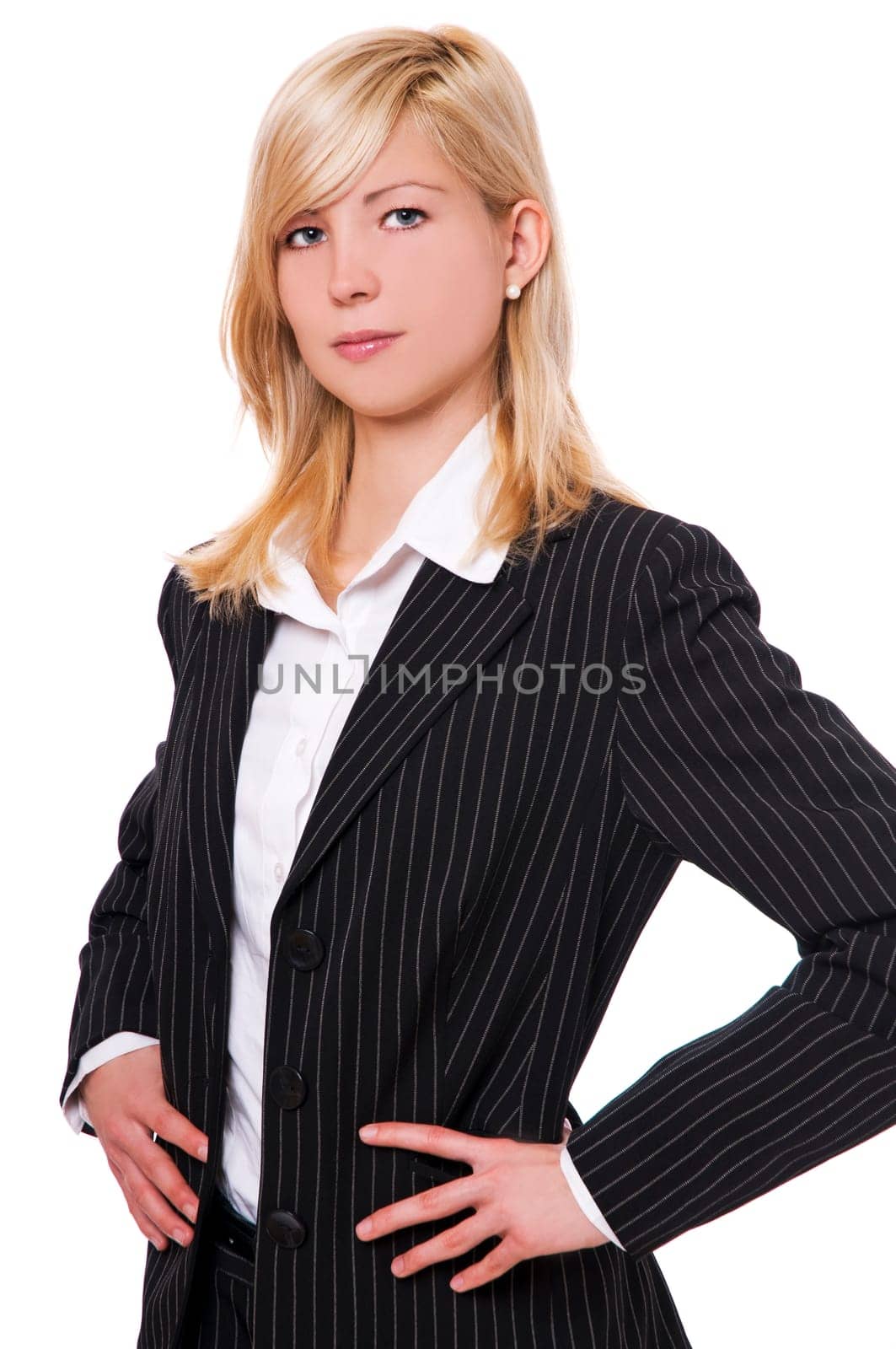 young confident blond business woman, isolated on white