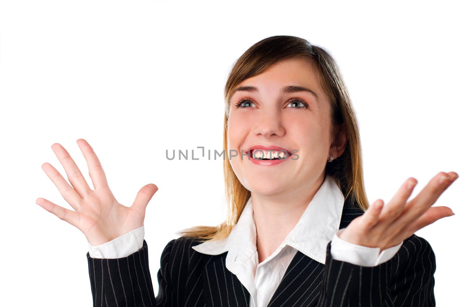young happy business woman, isolated on white
