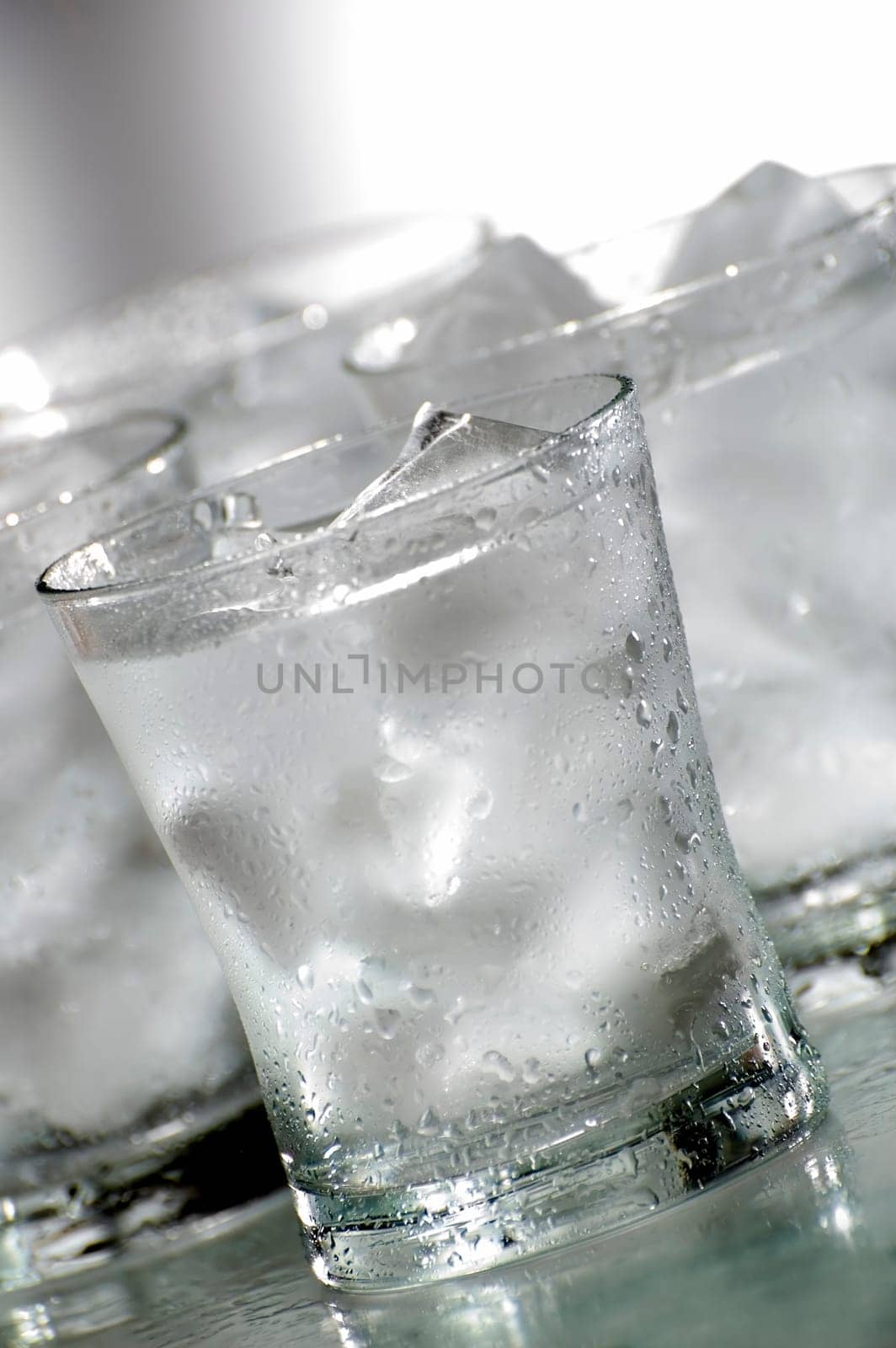 glass of fresh water with ice close up
