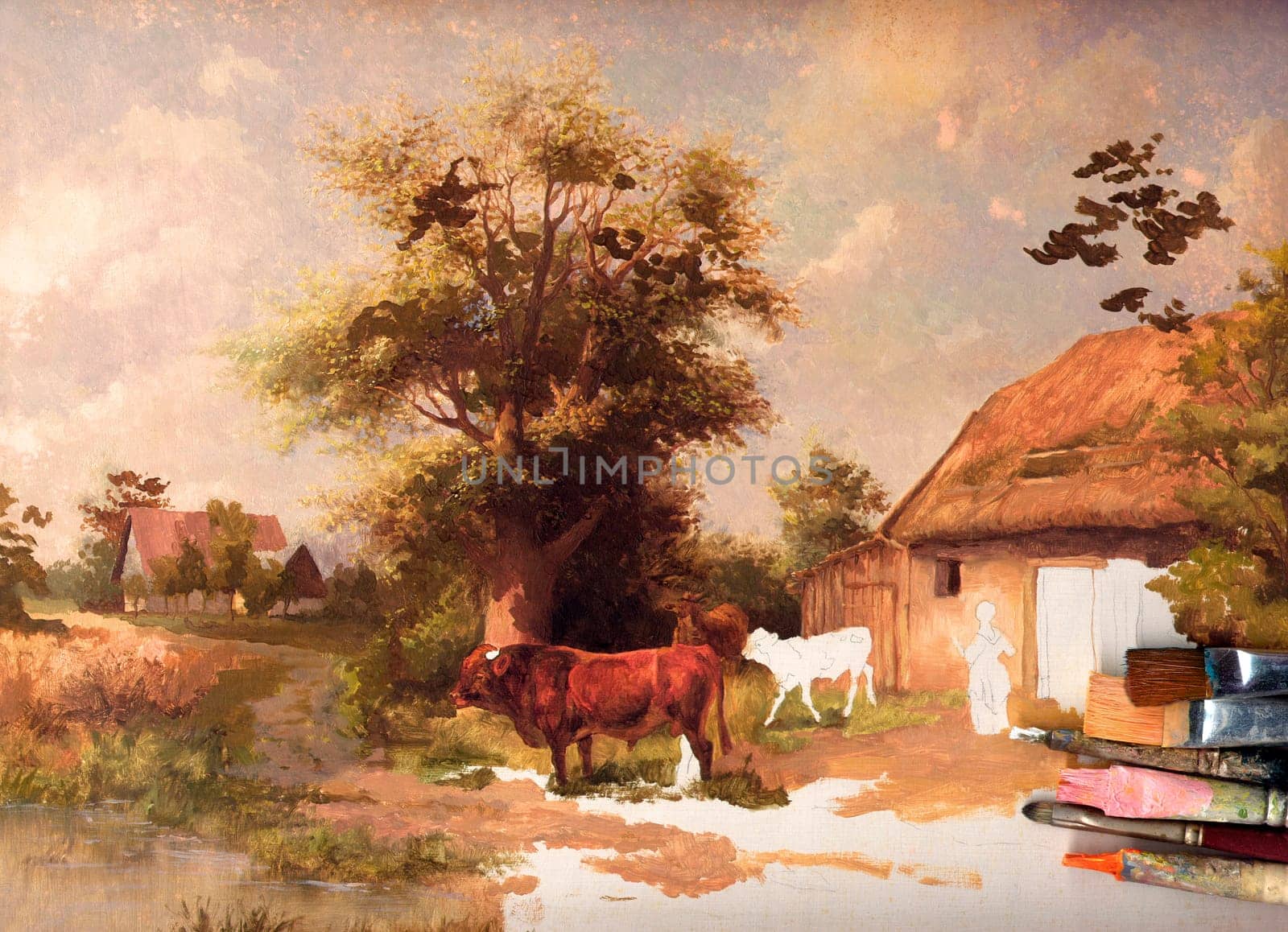 brush on painting learning study,basics of painting techniques,.anspiriert durch Johann Michael Voltz († 1858),. Public domain