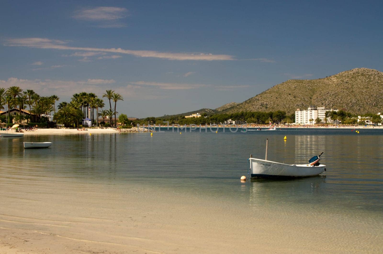 small motorboat in the bay of Alcudia in Mallorca