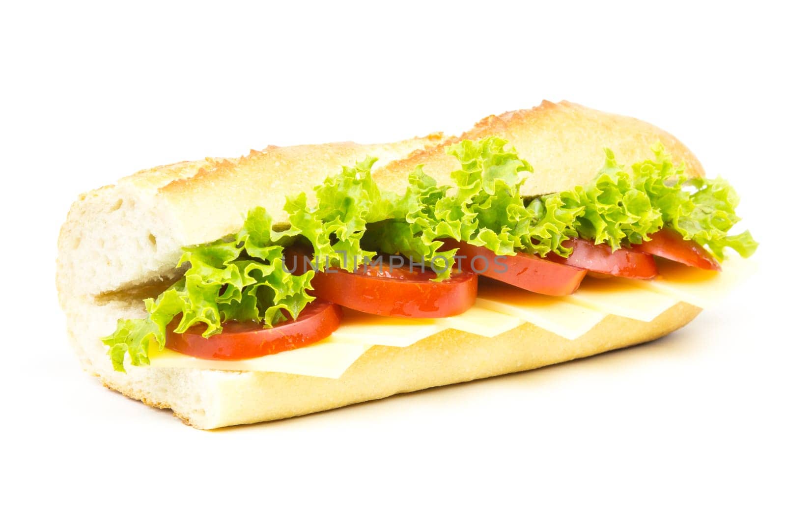 Sandwich with cheese tomatoes and salad