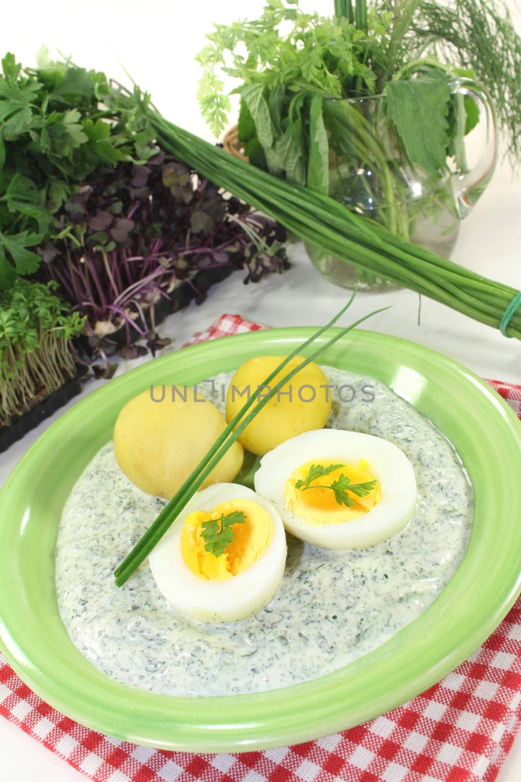 Frankfurt green sauce with halved,boiled eggs