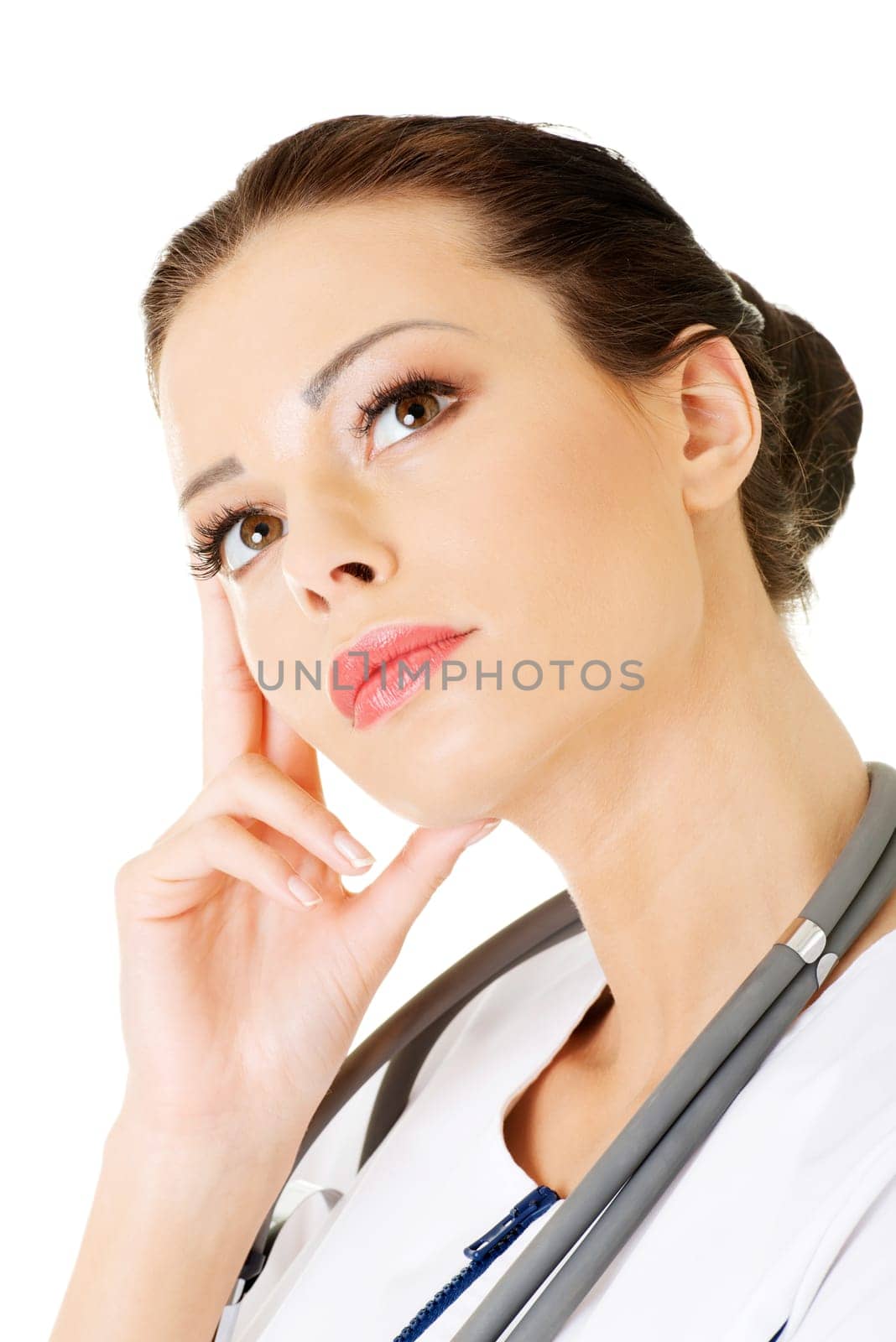 Thinking medical doctor , isolated on white background