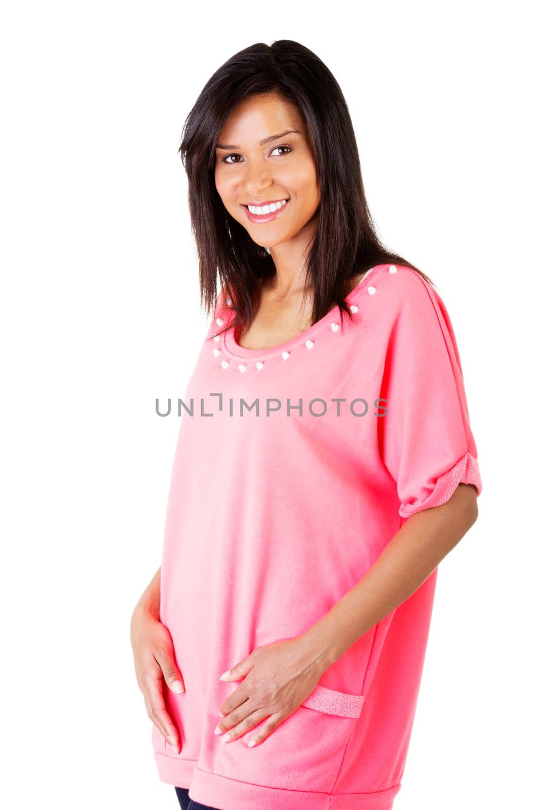 Young happy woman portrait. Isolated on white.