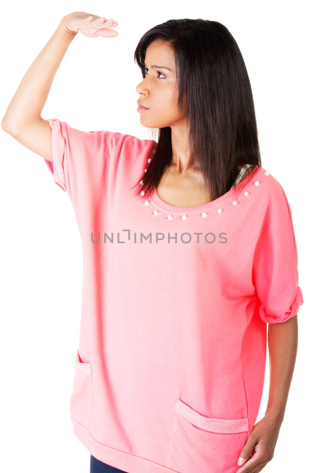 Young woman looking away, isolated on white