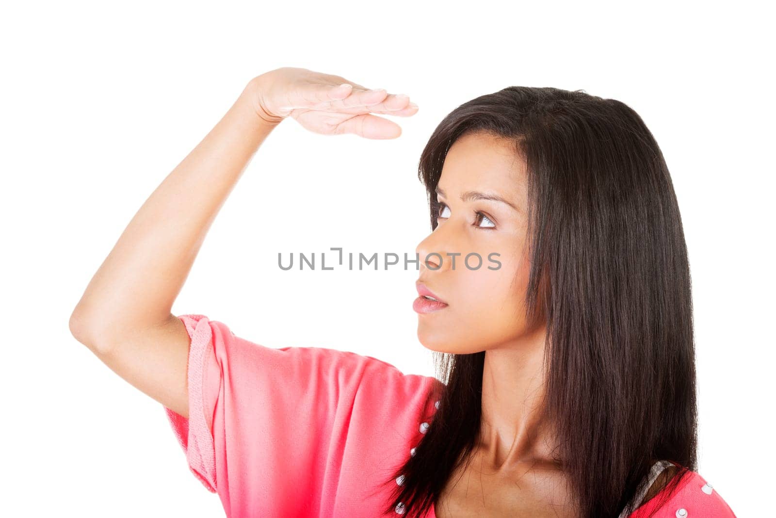 Young woman looking away, isolated on white