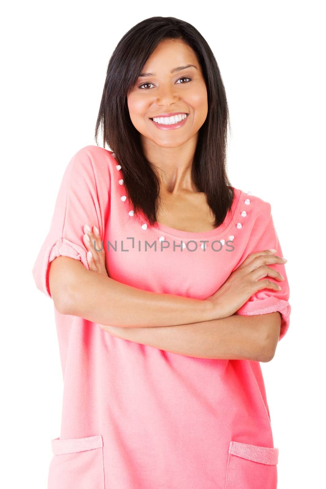 Beautiful young woman in casual clothes portrait. Isolated on white.