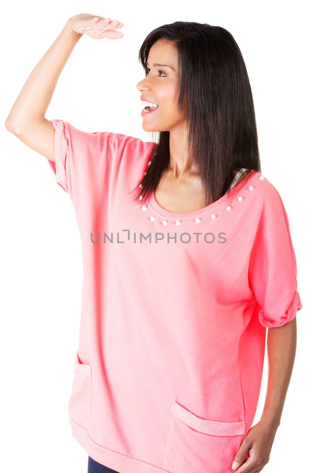 Young woman looking away, isolated on white