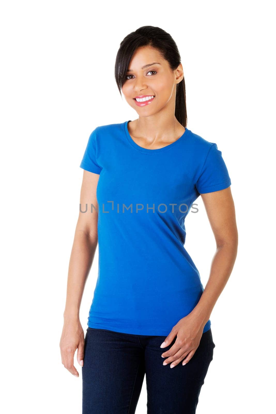 Young happy woman portrait. Isolated on white.