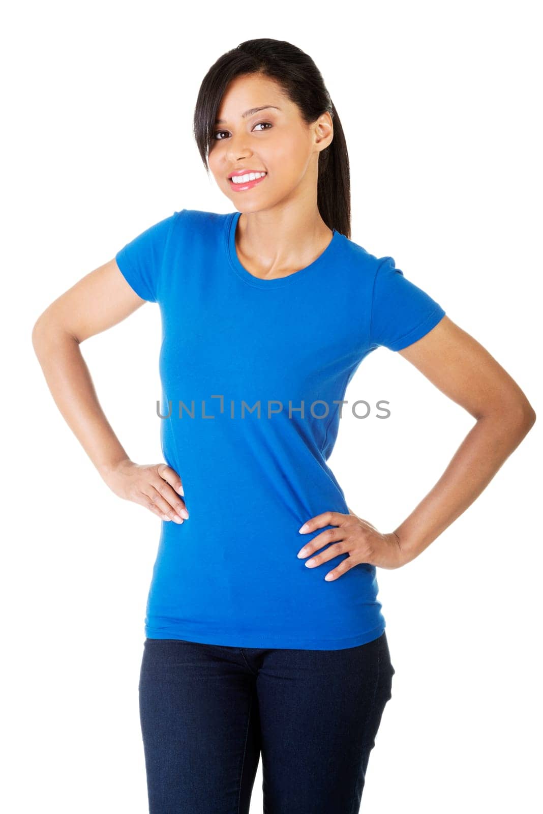 Beautiful young woman in casual clothes portrait. Isolated on white.