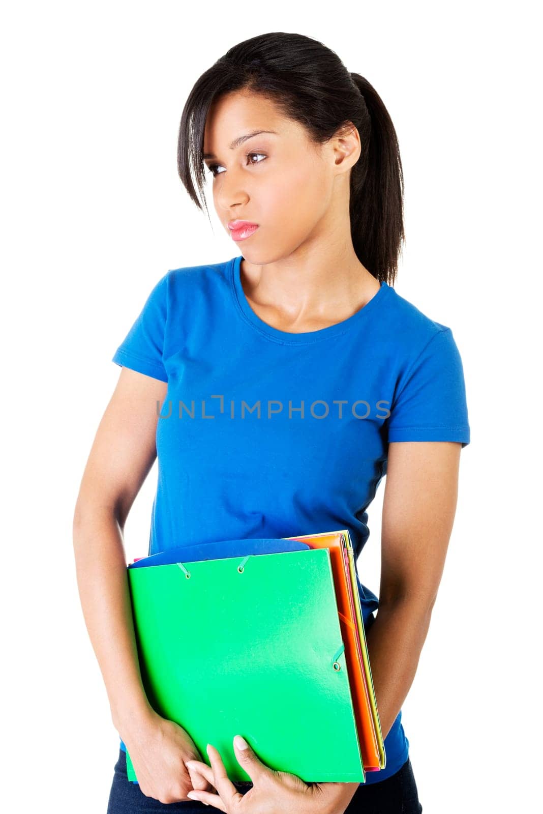 Student woman with depression, isolated on white