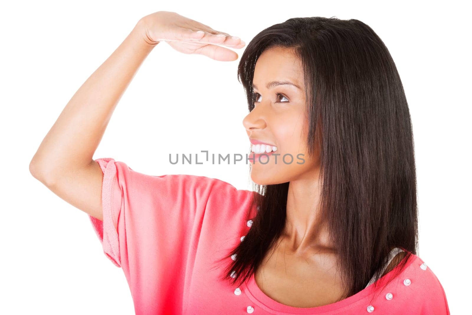 Young woman looking away, isolated on white