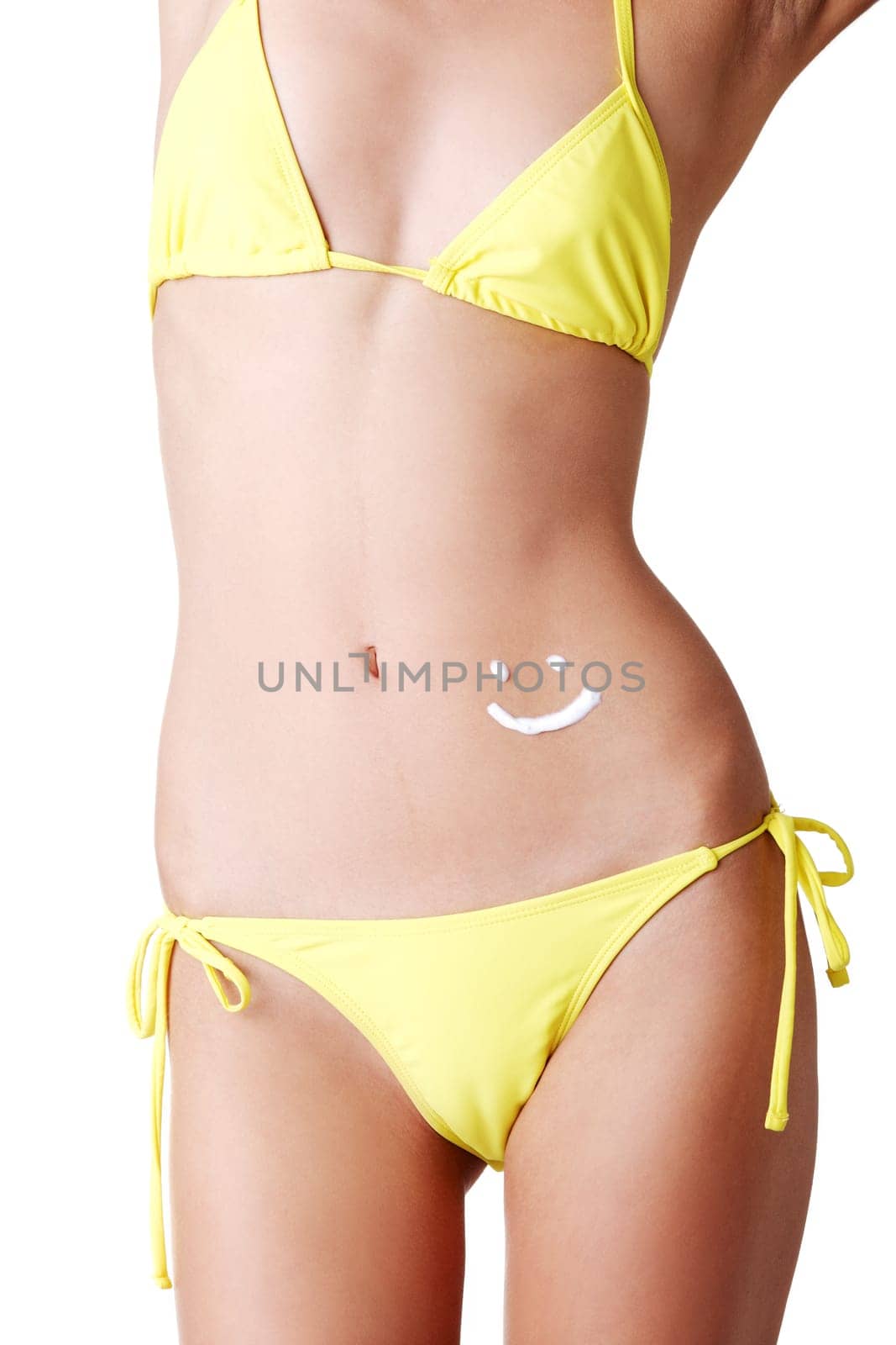 Sexy summeg girl belly with sun cream