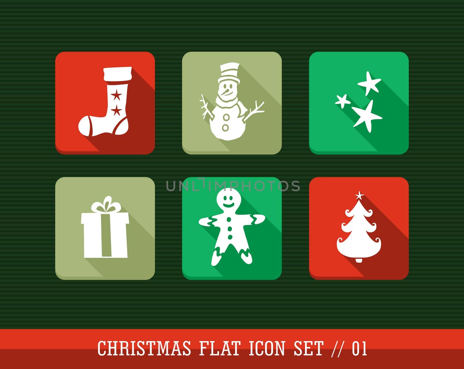 Merry Christmas colorful internet app flat icon set. Vector file layered for easy personalization.