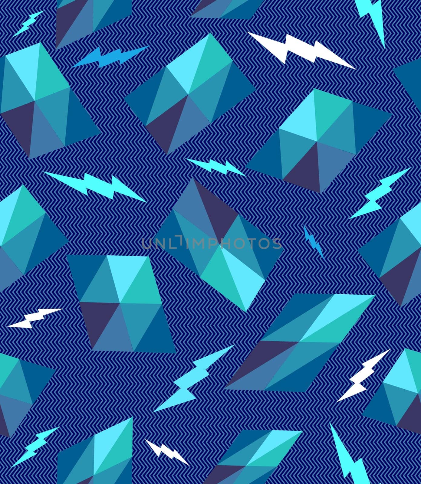 Unusual vintage hipster geometric elements and lightning bolts seamless pattern background. Vector file layered for easy editing.