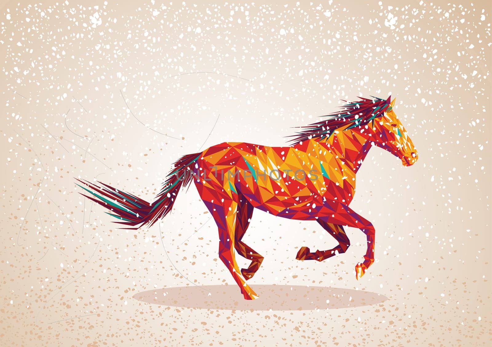 Trendy colorful abstract horse triangle shapes over grunge background. Vector file layered for easy editing.