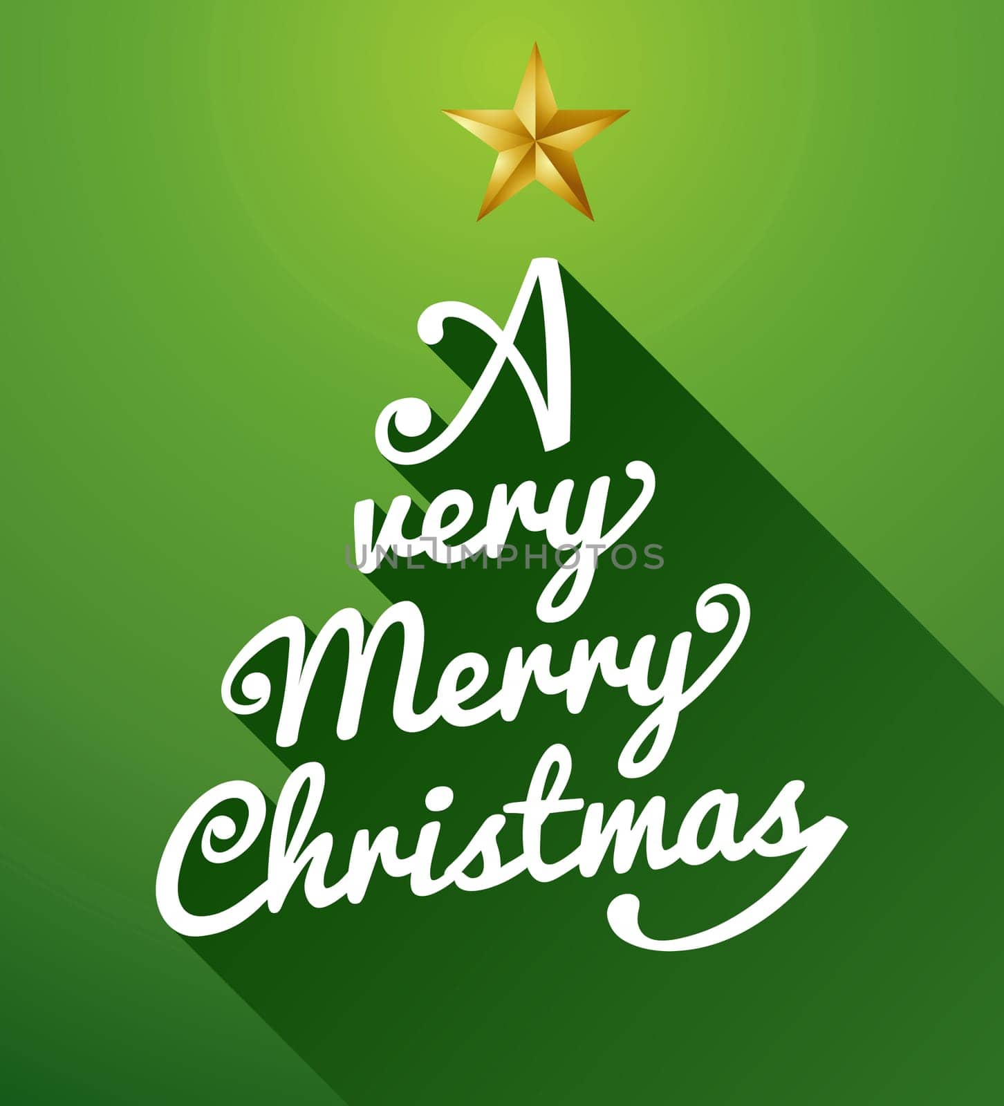 A very Merry Christmas tree shape text over green background. Vector file layered for easy editing.