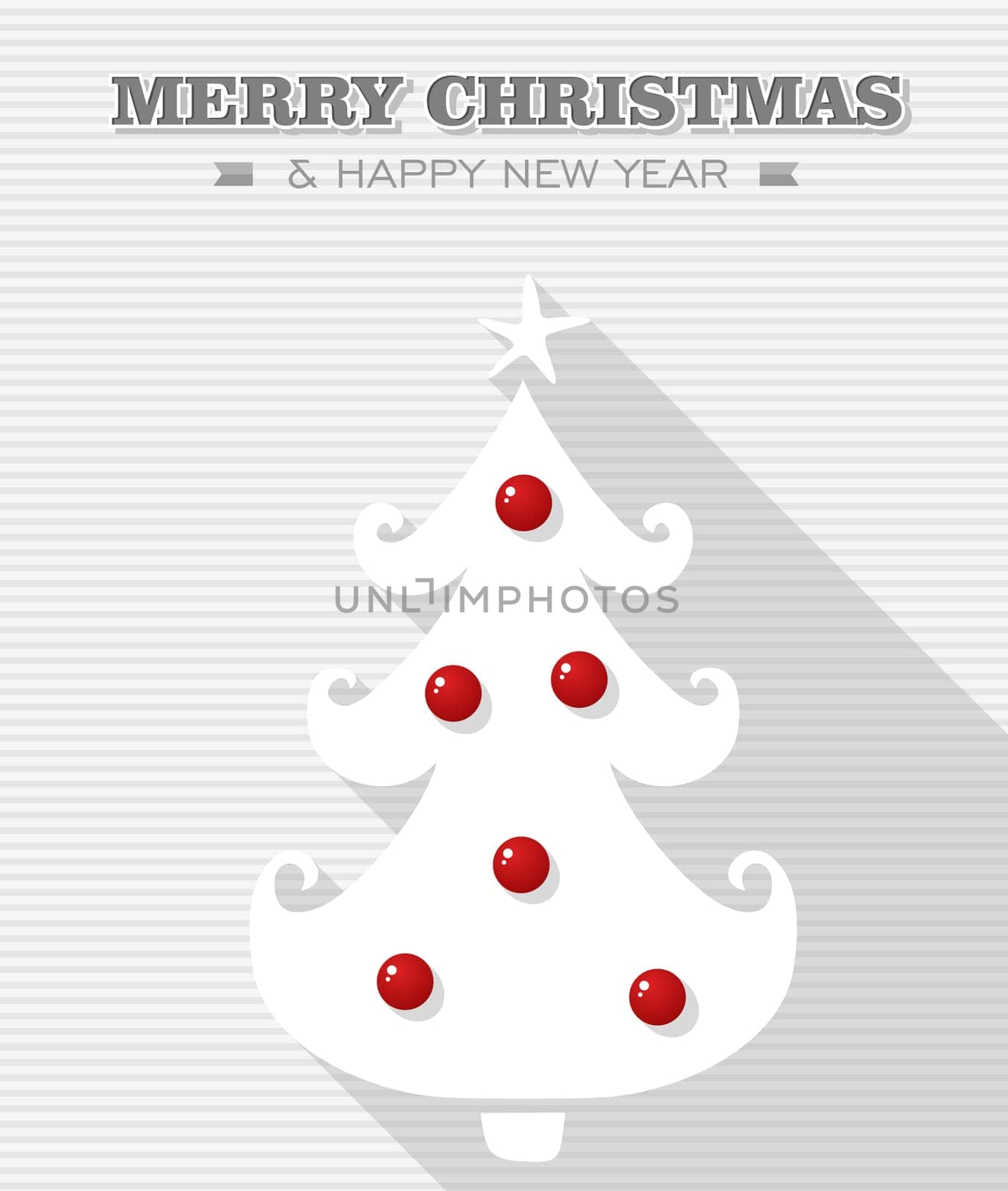 Merry Christmas and happy new year, Rudolph reindeer red dot nose bauble tree. Vector file layered for easy editing.