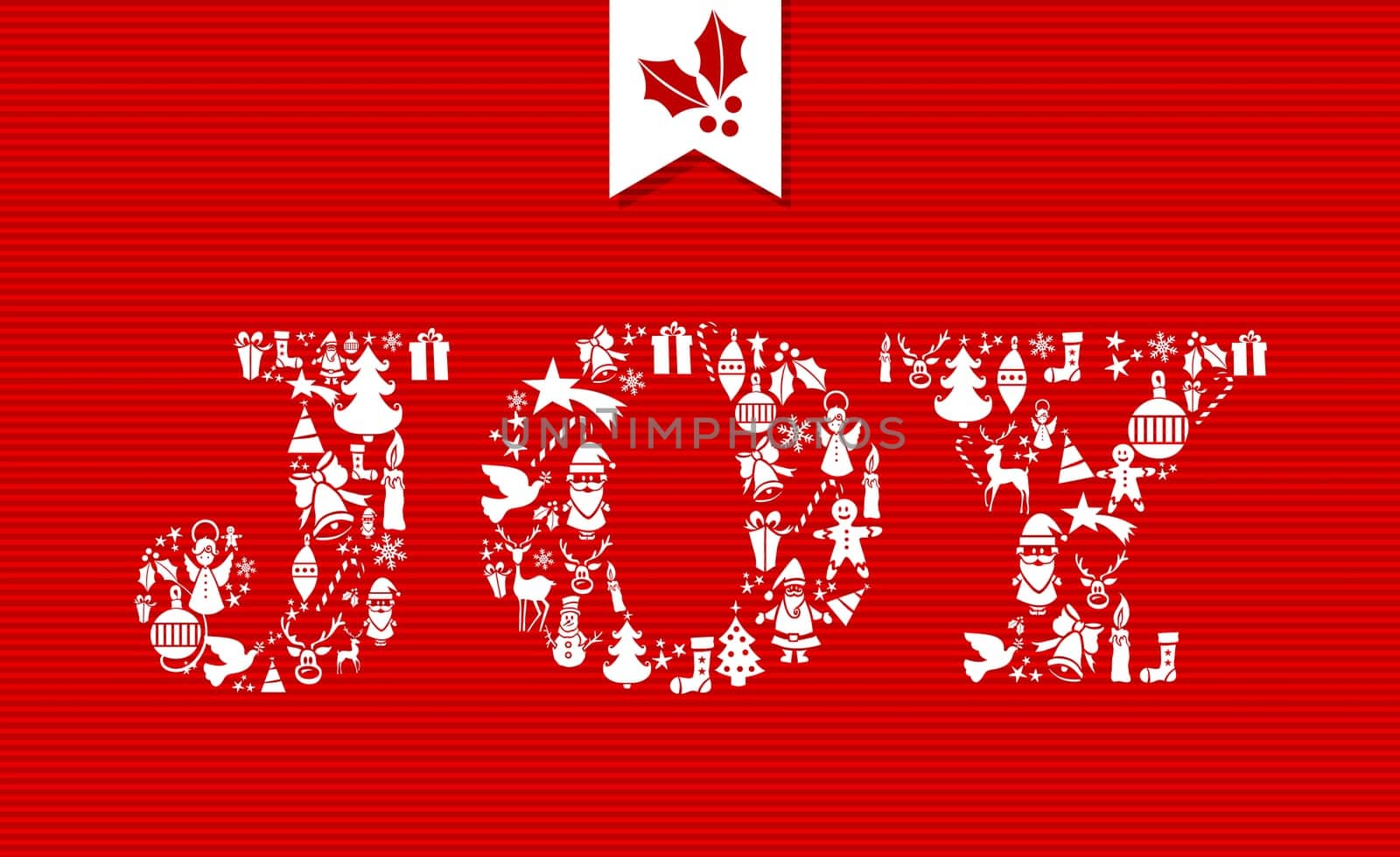 Merry Christmas joy text with holiday celebration icons. Vector layered for easy editing.