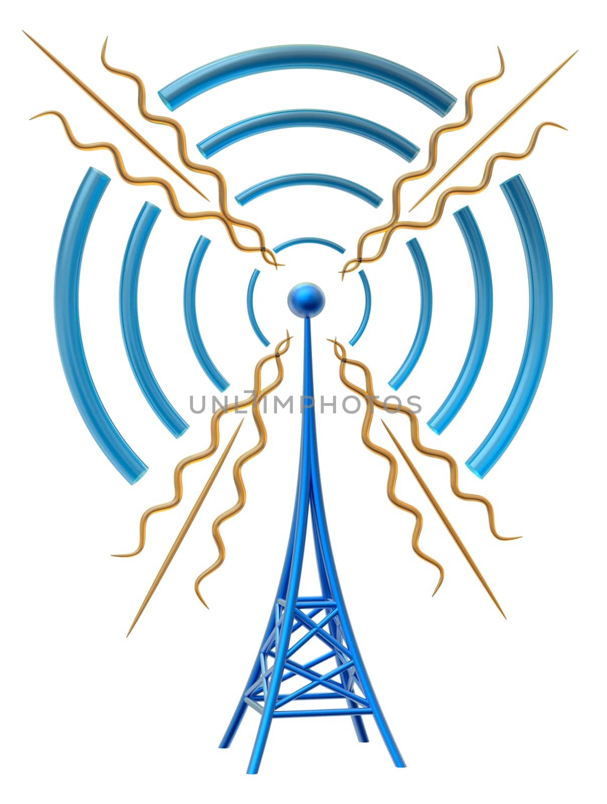 Powerful digital transmitter for TV, mobile and multimedia broadcast sends information signals from high tower