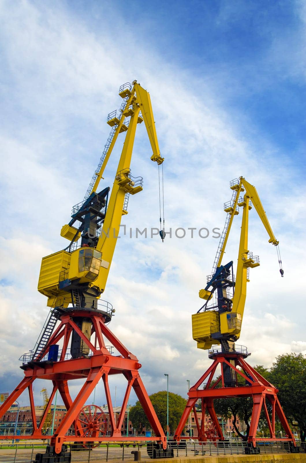 Colorful cranes in the Puerto Madero neighborhood of Buenos Aires, Argentina