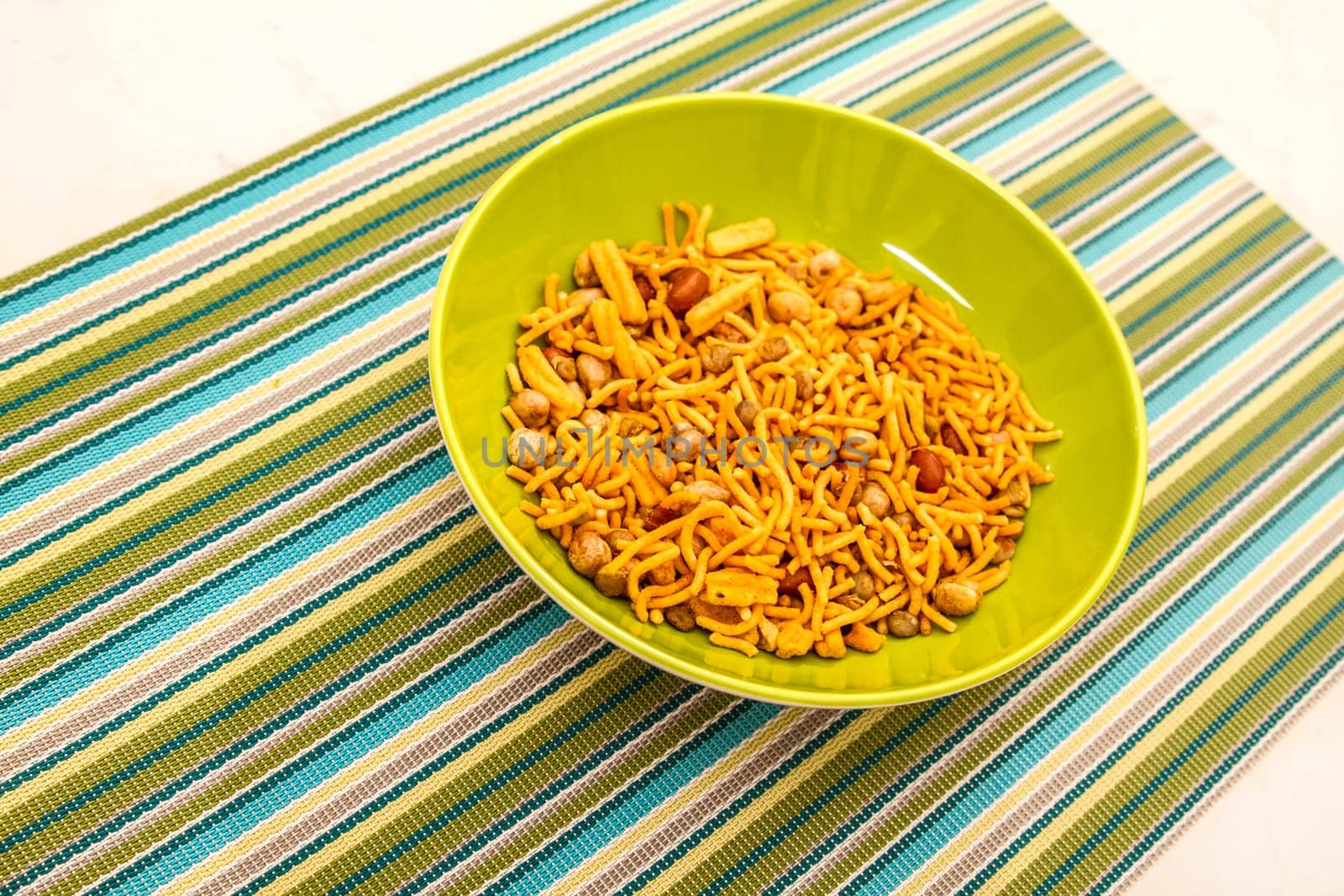 Snack Bombay Mix, a typical Indian snack.