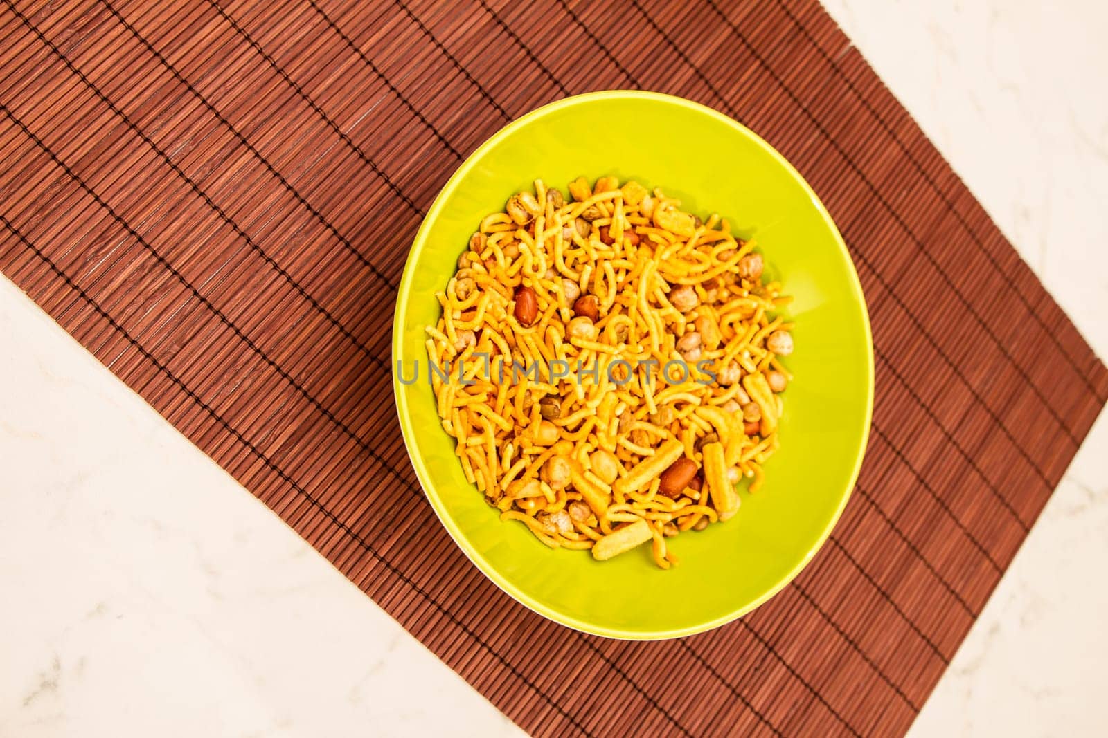 Snack Bombay Mix, a typical Indian snack.