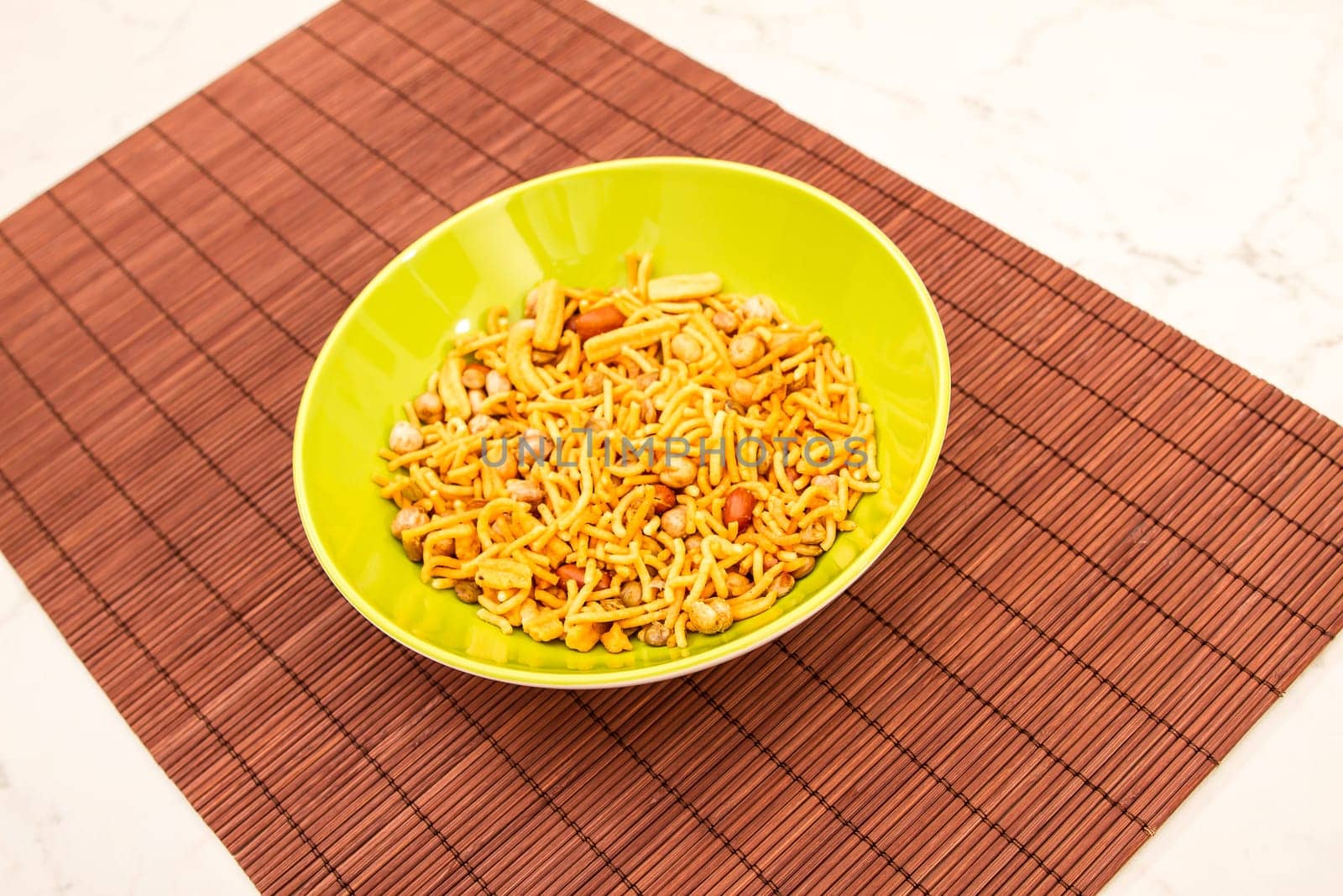 Snack Bombay Mix, a typical Indian snack.
