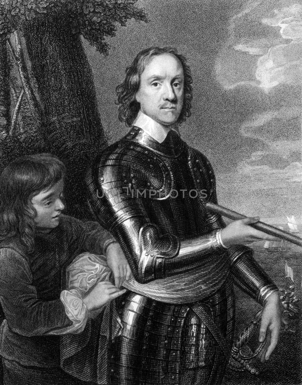 Oliver Cromwell (1599-1658) on engraving from 1827. English military and political leader best known for his involvement in making England into a republican Commonwealth. Engraved by E.Scriven and published in ''Portraits of Illustrious Personages of Great Britain'',UK,1827.