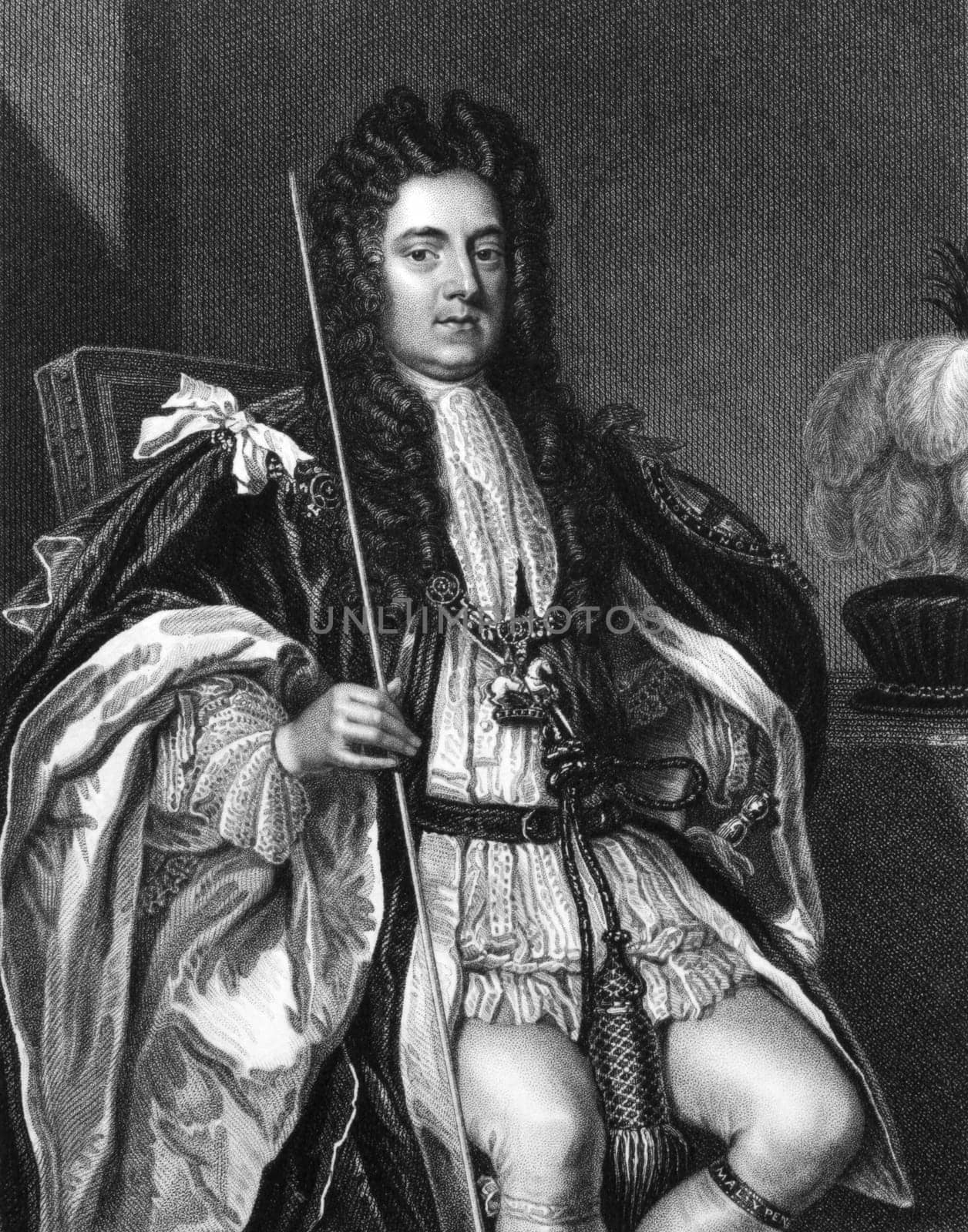 Sidney Godolphin, 1st Earl of Godolphin (1645-1712) on engraving from 1830. Leading English politician. Engraved by W.T.Mote and published in ''Portraits of Illustrious Personages of Great Britain'',UK,1830.