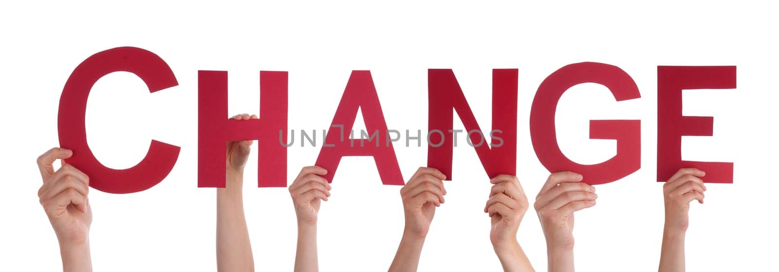 Many Hands Holding the Word Change, Isolated