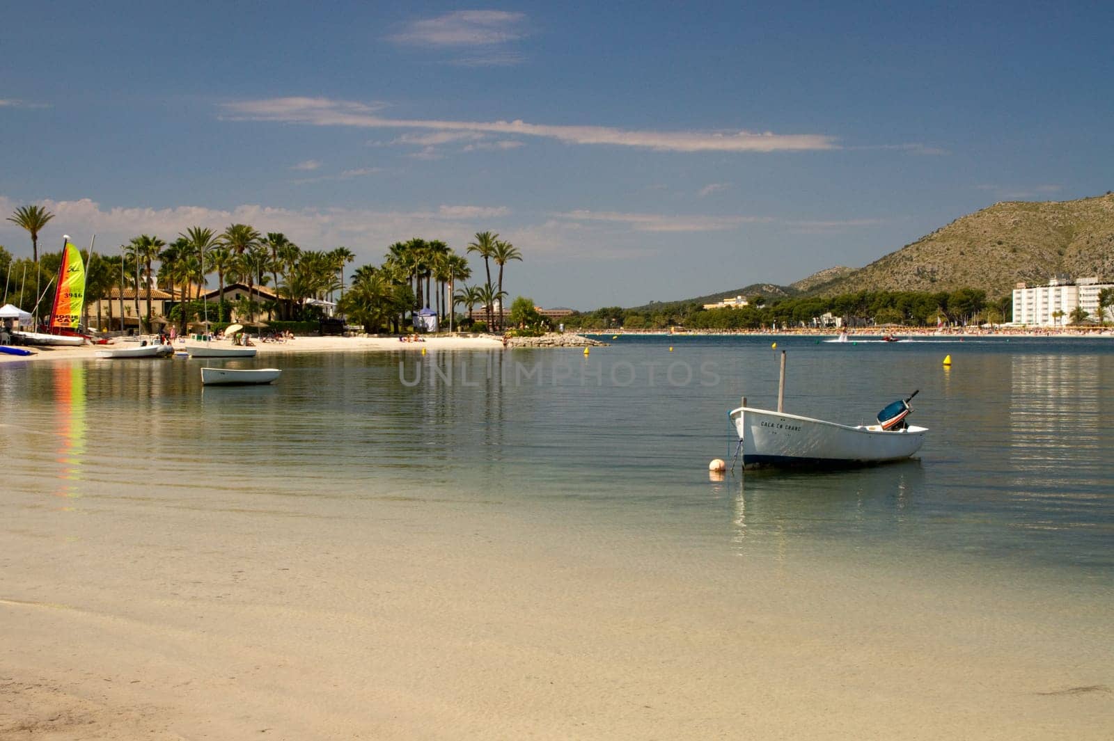 small motorboat in the bay of Alcudia in Mallorca