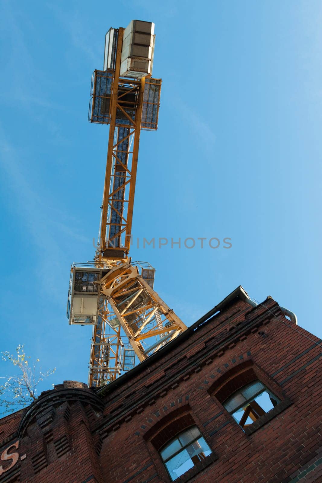 Construction crane in a ruined building