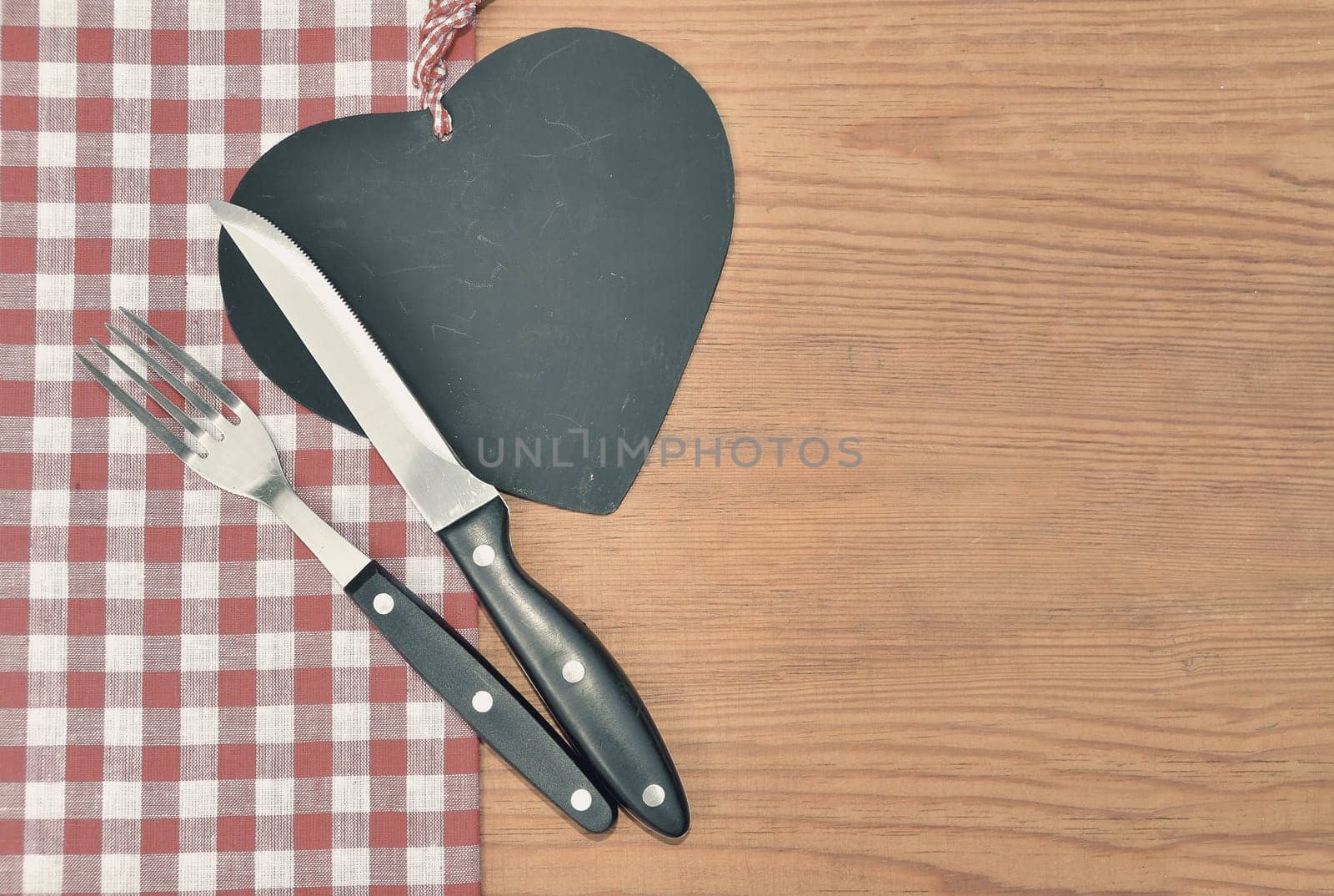 Cutlery red checkered background rustic