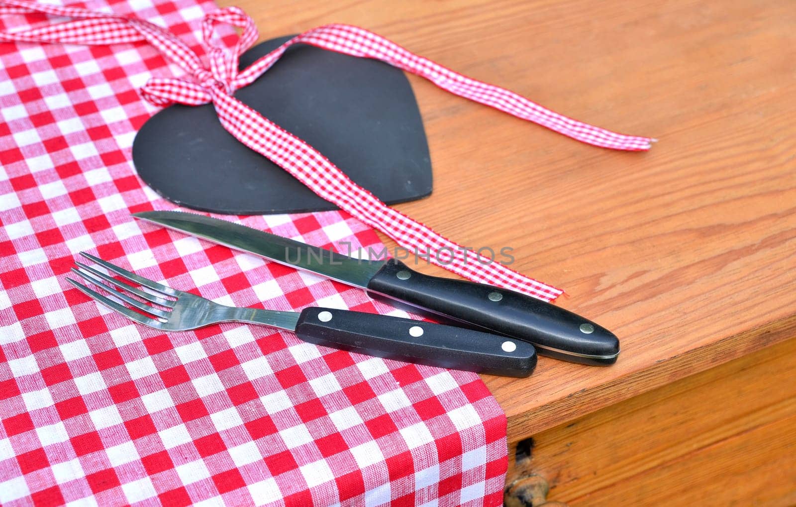 Cutlery red checkered background rustic