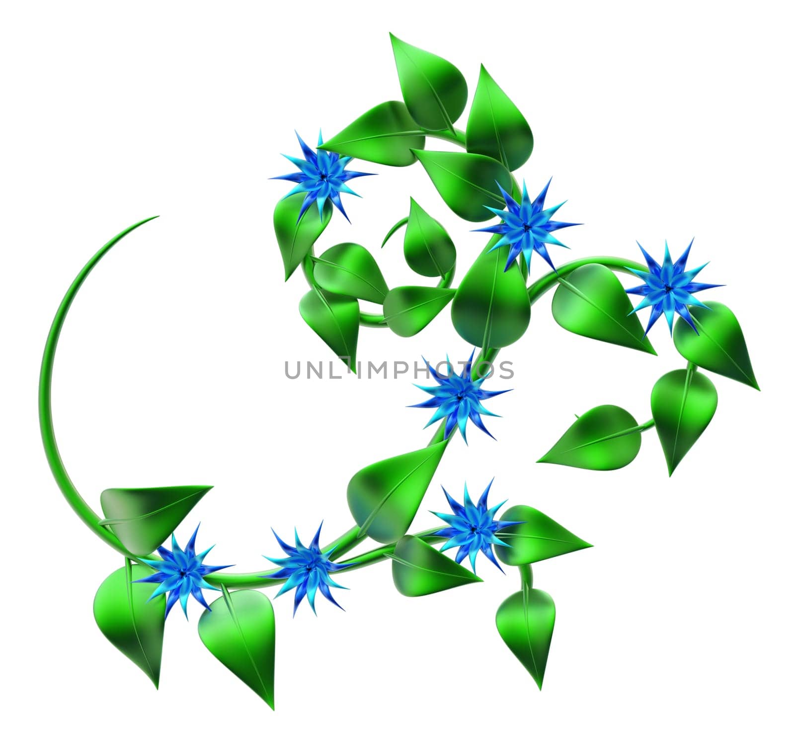 abstract green branch with leafs and flowers as decoration for frames